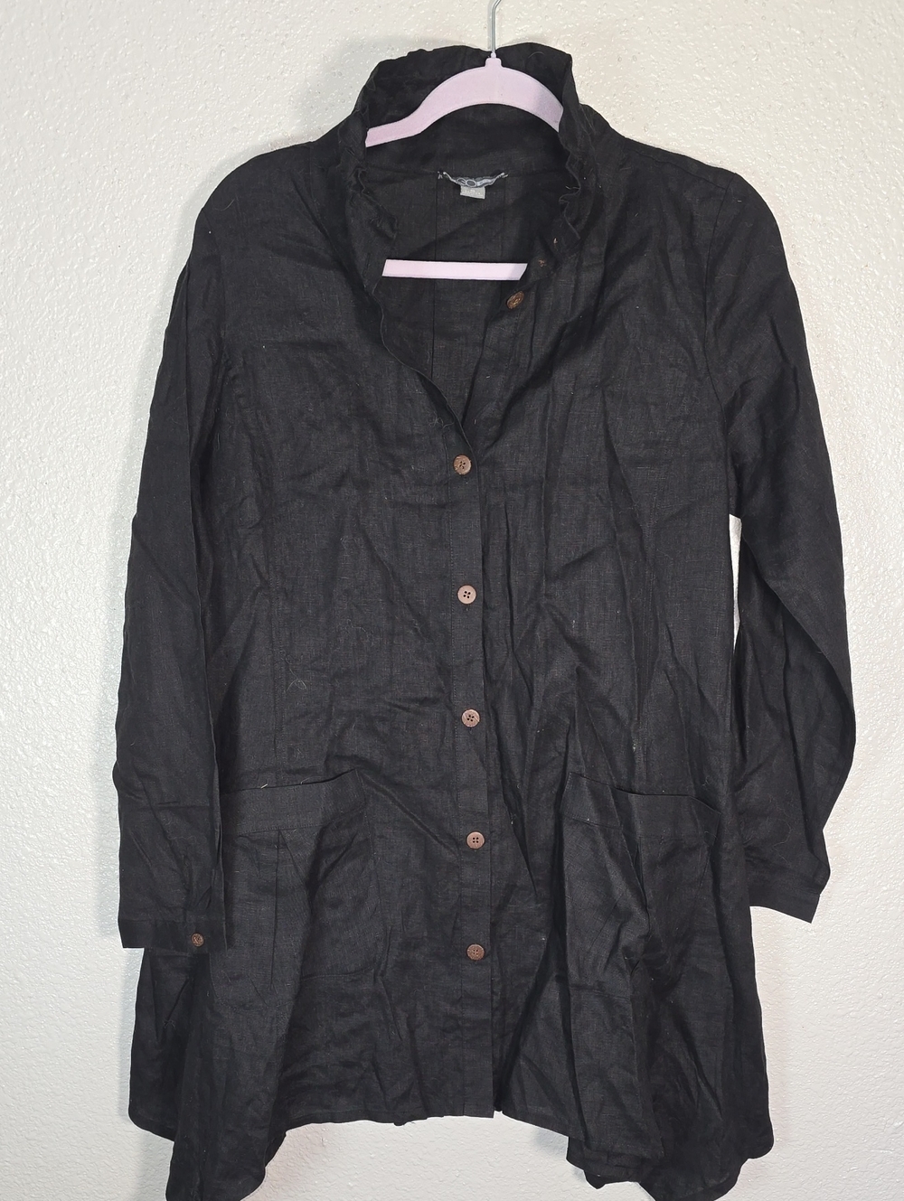 Go By Go Silk Black Button-Front Women’s Linen Tunic Jacket